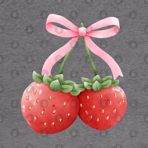 Coquette Aesthetic Pink Bow Strawberries by figandlilyco